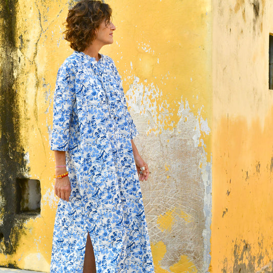 block print cotton kaftan with frill 163