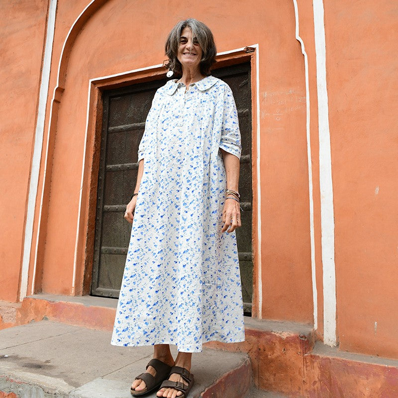 cotton peter pan blue floral dress 81