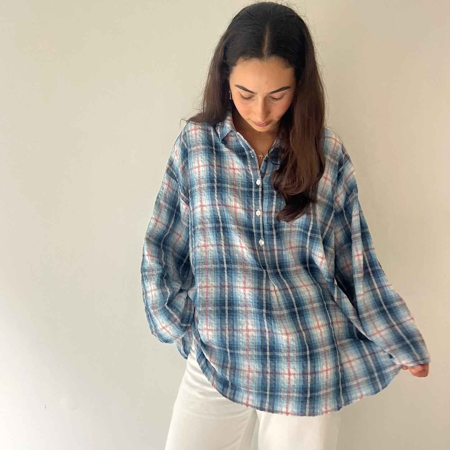 seersucker  collar cotton shirt 16