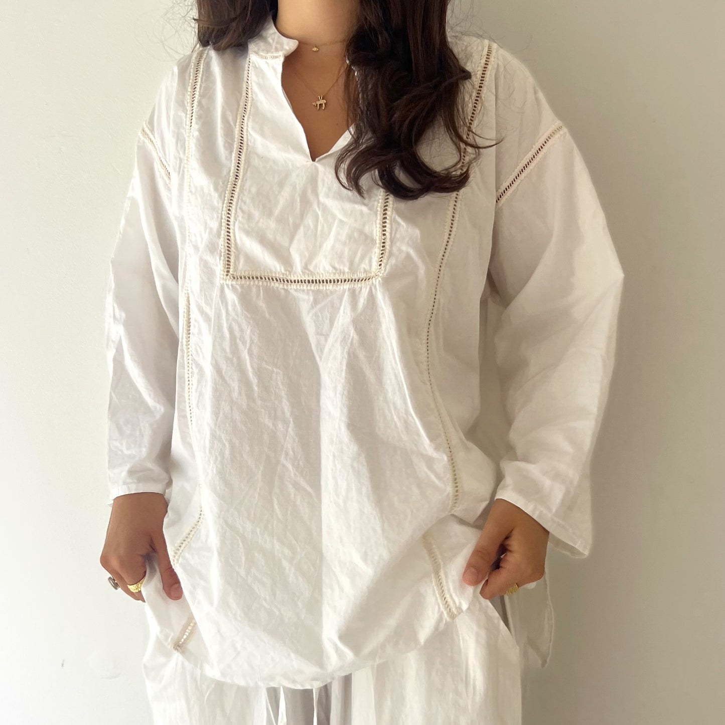 ladder lace tunic shirt white/natural