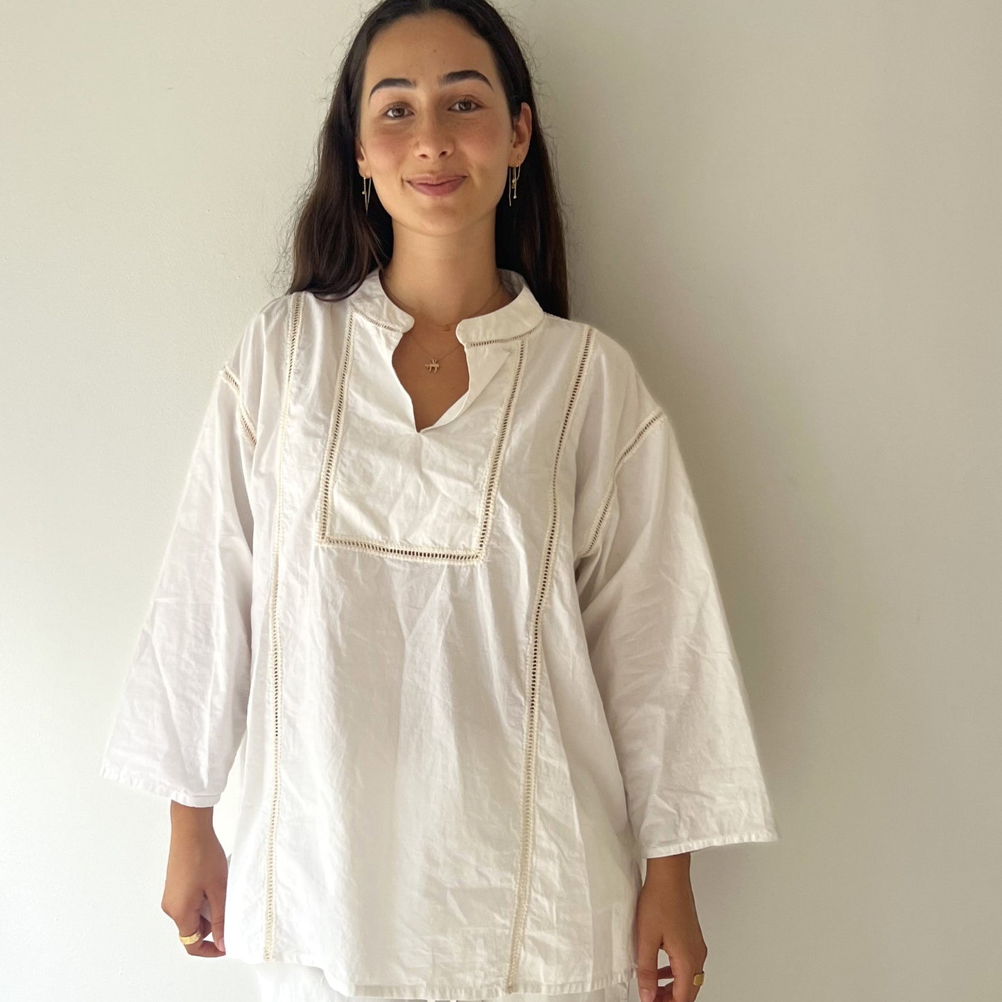 ladder lace tunic shirt white/natural