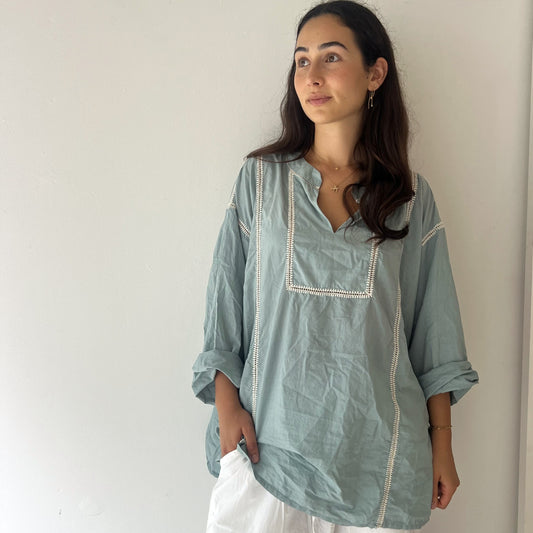 ladder lace tunic shirt grey blue
