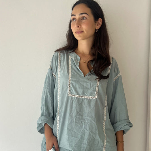 ladder lace tunic shirt grey blue