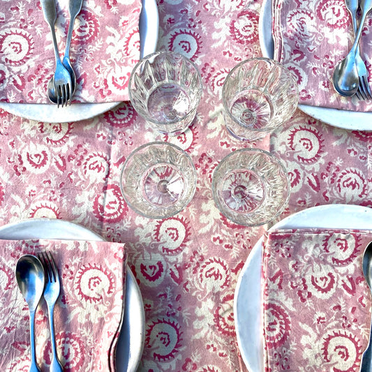 musk block print cotton tablecloth pink & natural