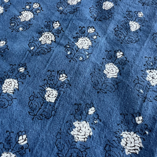 4 x block print poppy cotton napkin blue