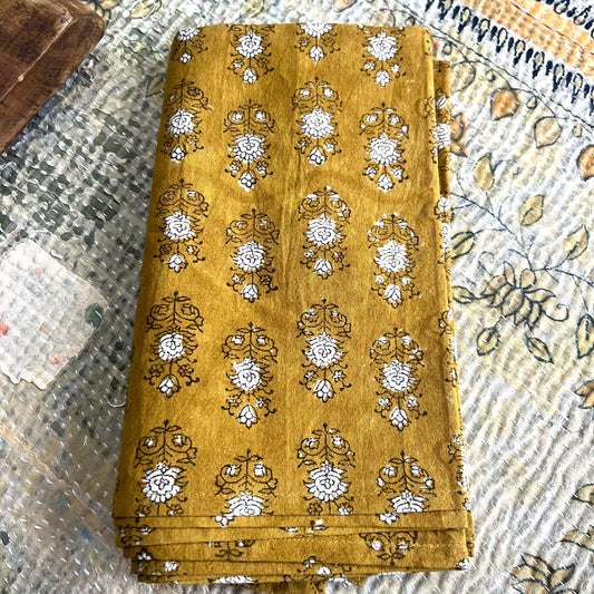 4 x block print poppy cotton napkin mustard