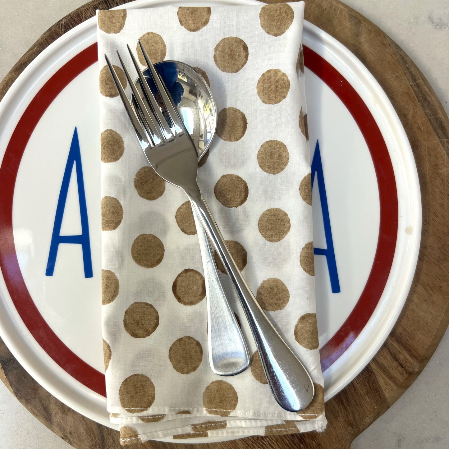 4 x spot block print cotton napkin bronze and white