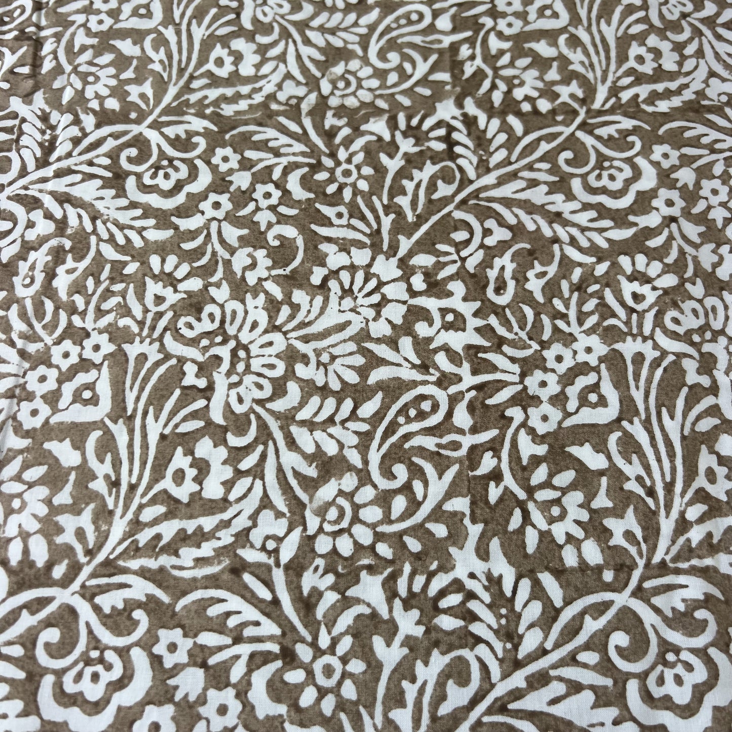 vine block print cotton tablecloth bronze and white