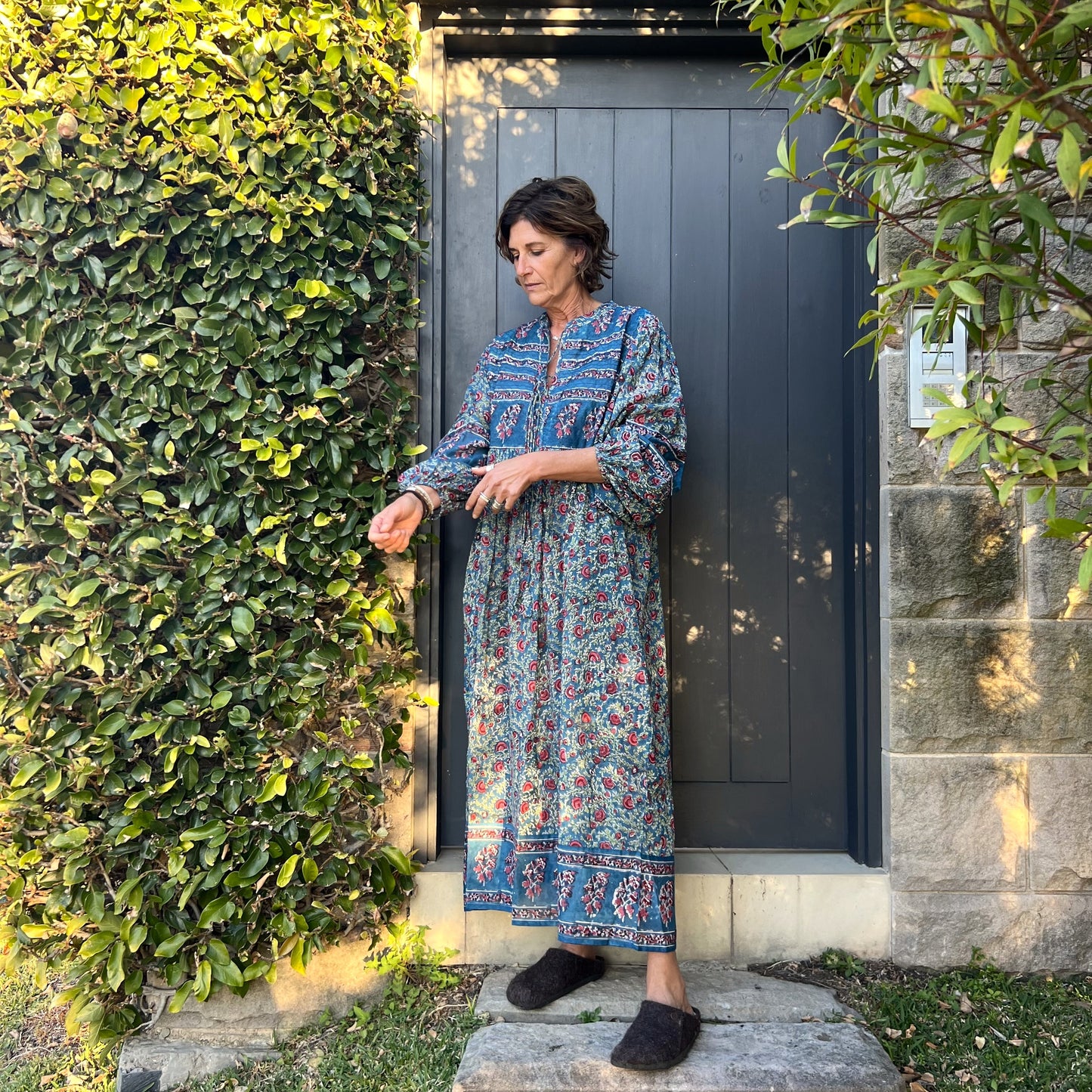 cotton block print maxi dress 155