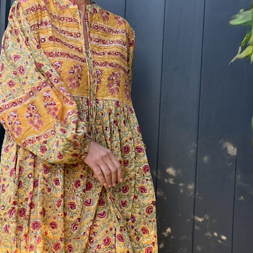 cotton block print maxi dress 154