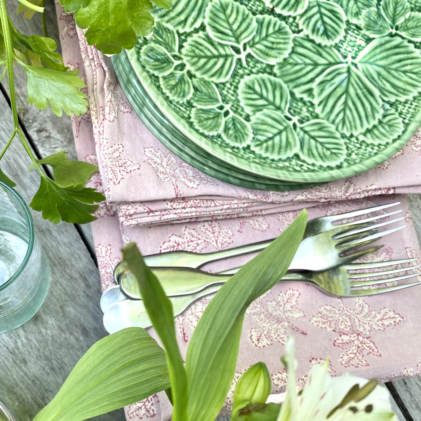 acorn block print cotton tablecloth dusty pink