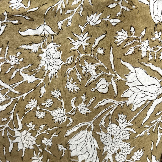 4 x block print wild iris cotton napkin coffee & natural