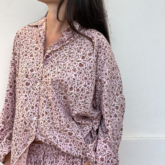 block print collar button down shirt 32