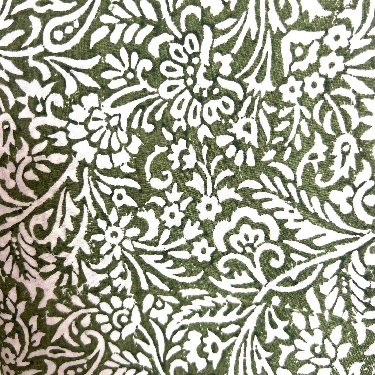 leaf block print cotton tablecloth olive and white