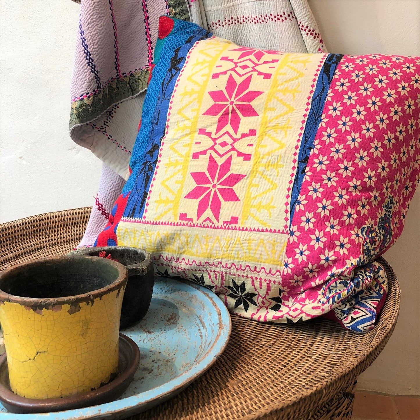 vintage kantha cushion