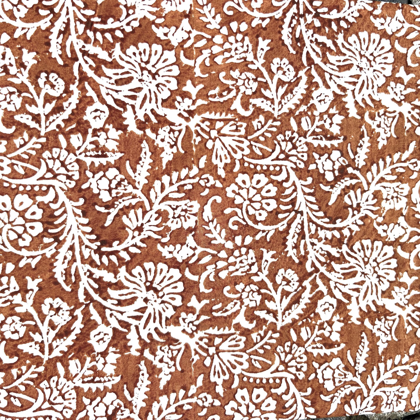 leaf block print cotton tablecloth white and coffee