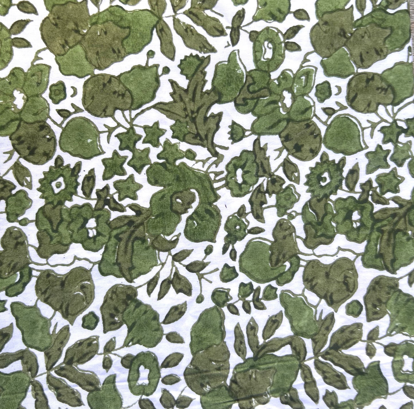 4 x block print posy cotton napkin olive/ green