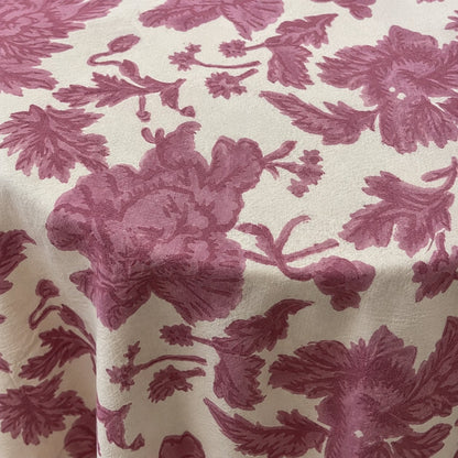 round wild rose block print cotton tablecloth pink and natural