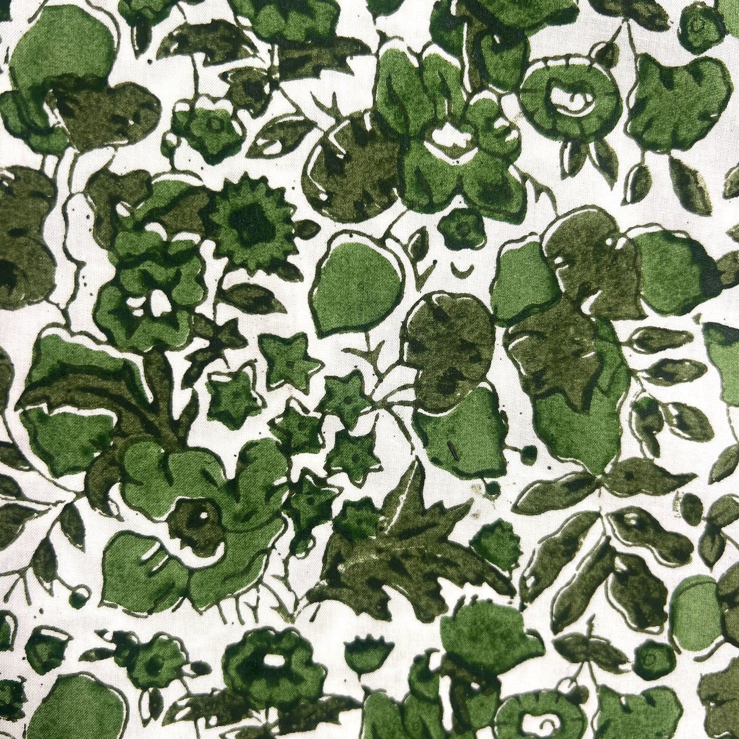 posy block print cotton tablecloth green, olive and white