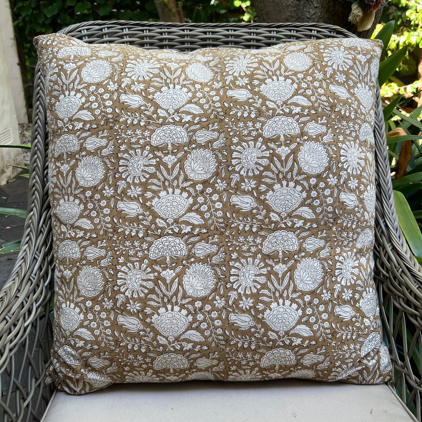 blockprint cotton cushion cover pomegrante coffee 50 x 50