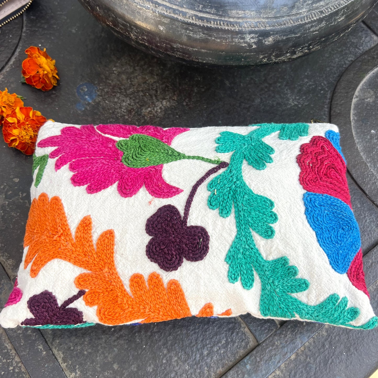 hand embroidered pouch