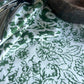 vintage open floral block print cotton tablecloth  white and green