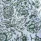 vintage open floral block print cotton tablecloth  white and green