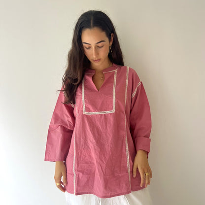 ladder lace tunic shirt dusty pink