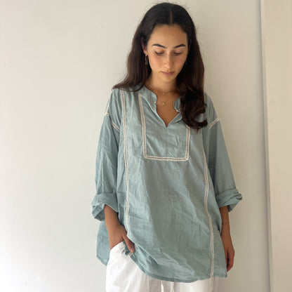 ladder lace tunic shirt grey blue