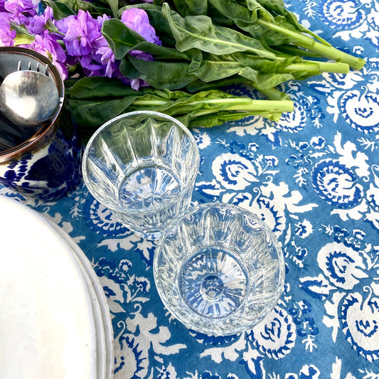 round pomegranate block print cotton tablecloth blue