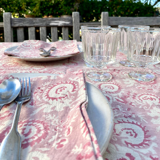 round musk block print cotton tablecloth pink