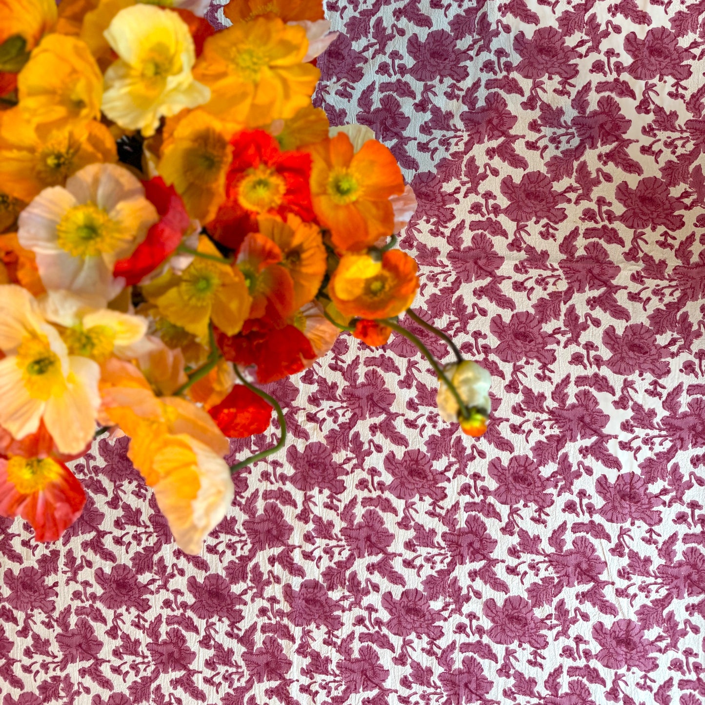 wild rose block print cotton tablecloth pink & natural