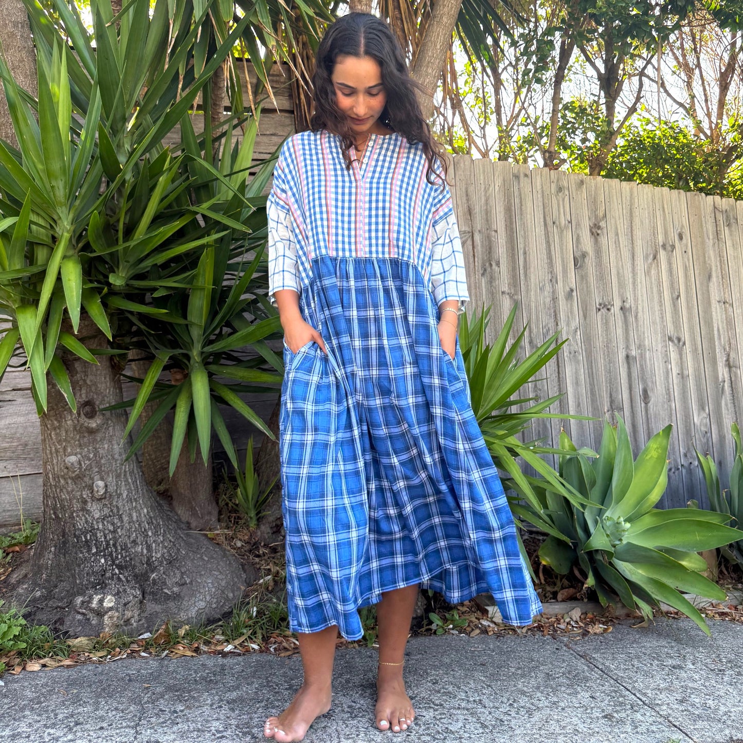 cotton multi check dress 179