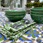 parrot block print cotton tablecloth green, blue and white