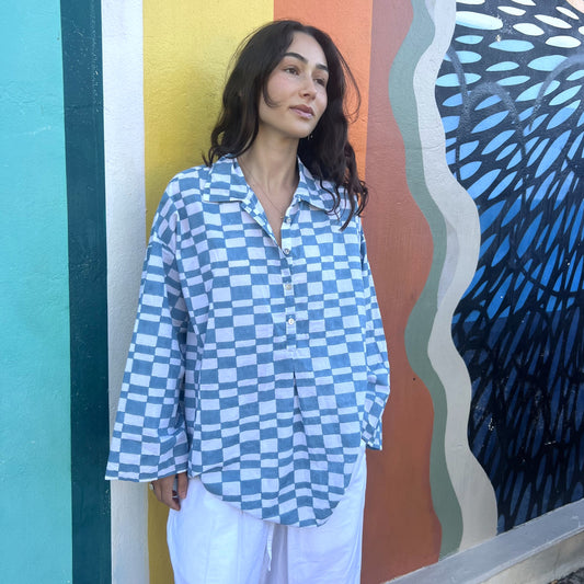 block print collar cotton shirt 20