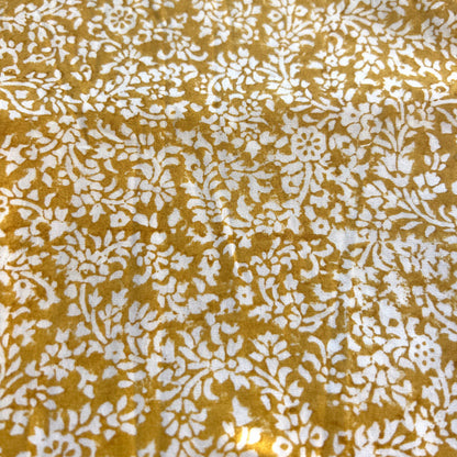 vine block print cotton tablecloth mustard and white