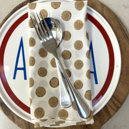 4 x  spot block print cotton napkin bronze and white