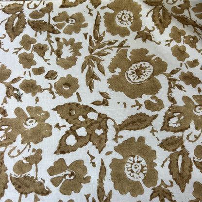 vintage floral block print cotton tablecloth  bronze and white