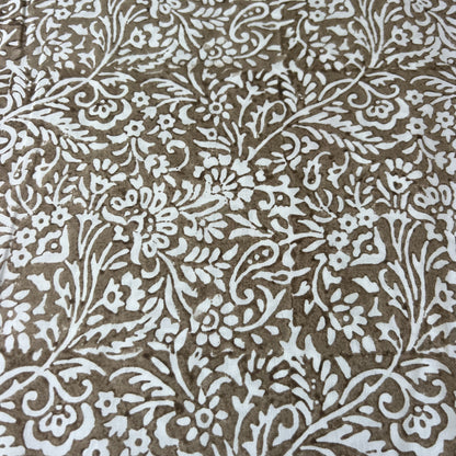 vine block print cotton tablecloth bronze and white