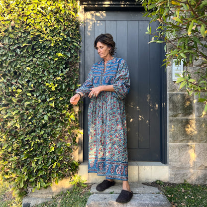 cotton block print maxi dress 155
