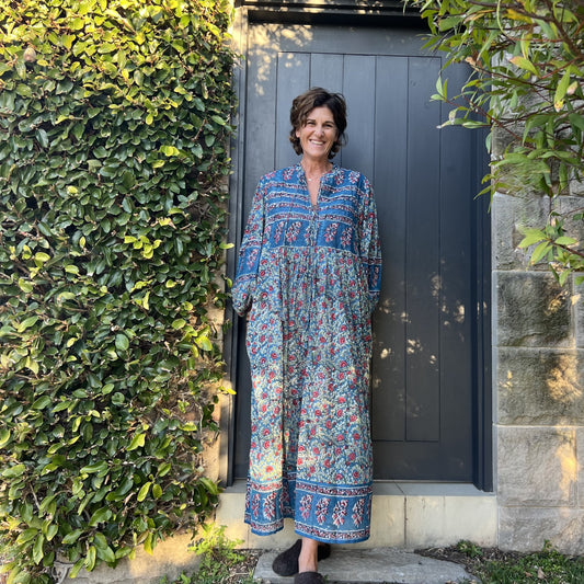 cotton block print maxi dress 155