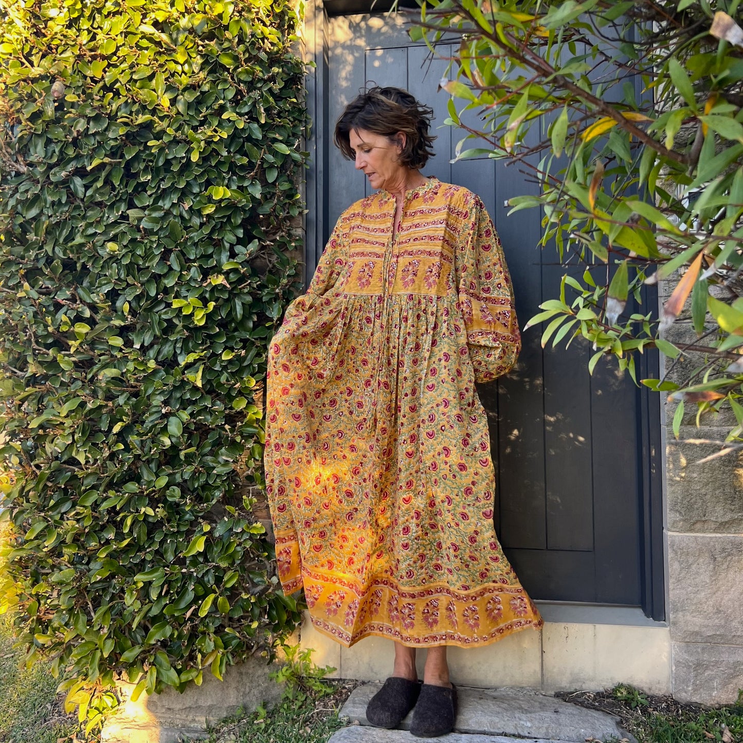 cotton block print maxi dress 154