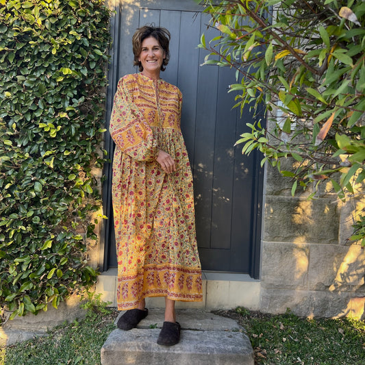 cotton block print maxi dress 154
