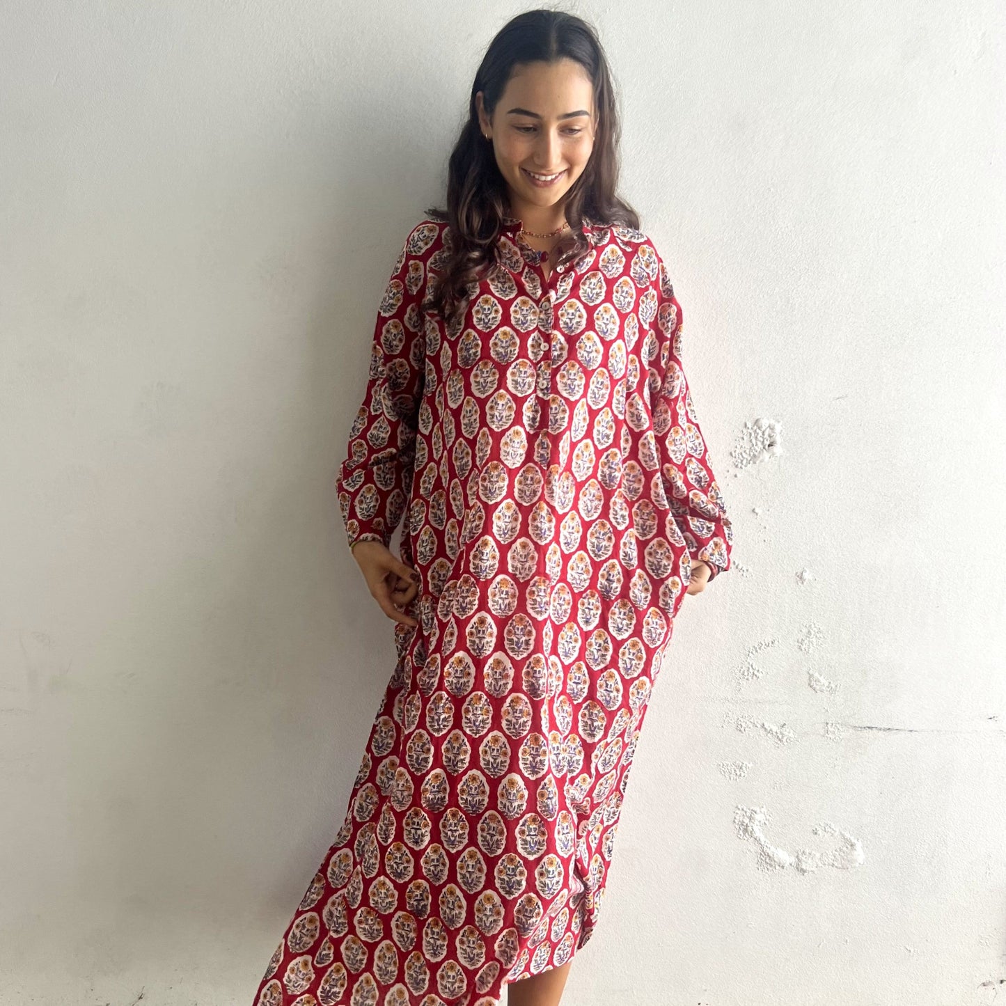 hand block printed floral cotton dress 94