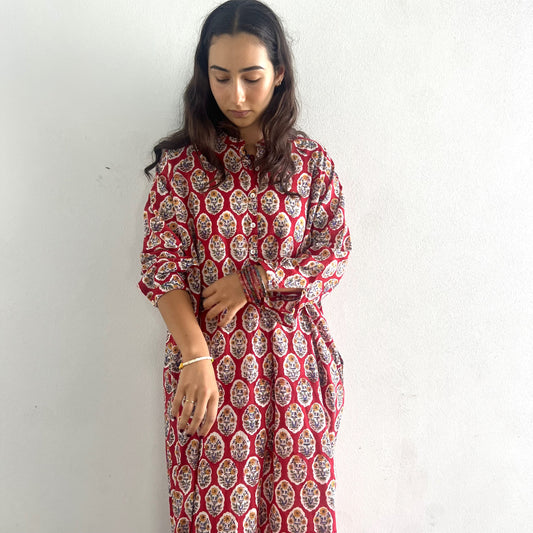 hand block printed floral cotton dress 94