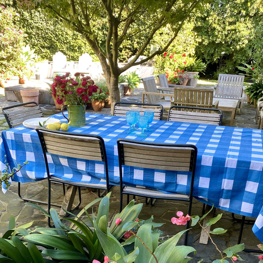 raw cotton - check block print cotton tablecloth blue