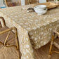 pomegranate block print cotton tablecloth coffee and natural