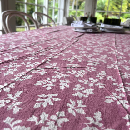 raw cotton - peony block print cotton tablecloth pink