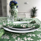 raw cotton - peony block print cotton tablecloth green