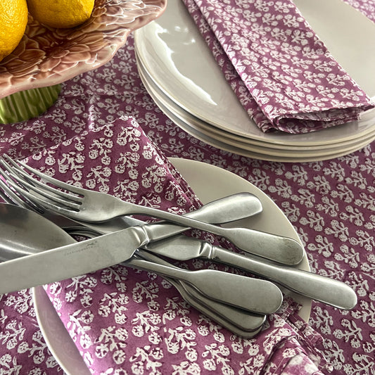 4 x  daisy block print cotton napkin plum and white